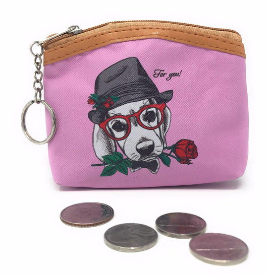 Cute Dog Cat Portraits Zipper Coin Wallet Purse Insert Keychain Ring Pouch Bag-Lover Dog-