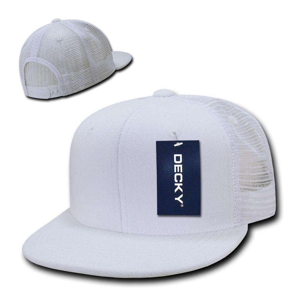 Decky 6 Panel Flat Bill Terry Trucker Hats Caps High Crown Snapback-Black-