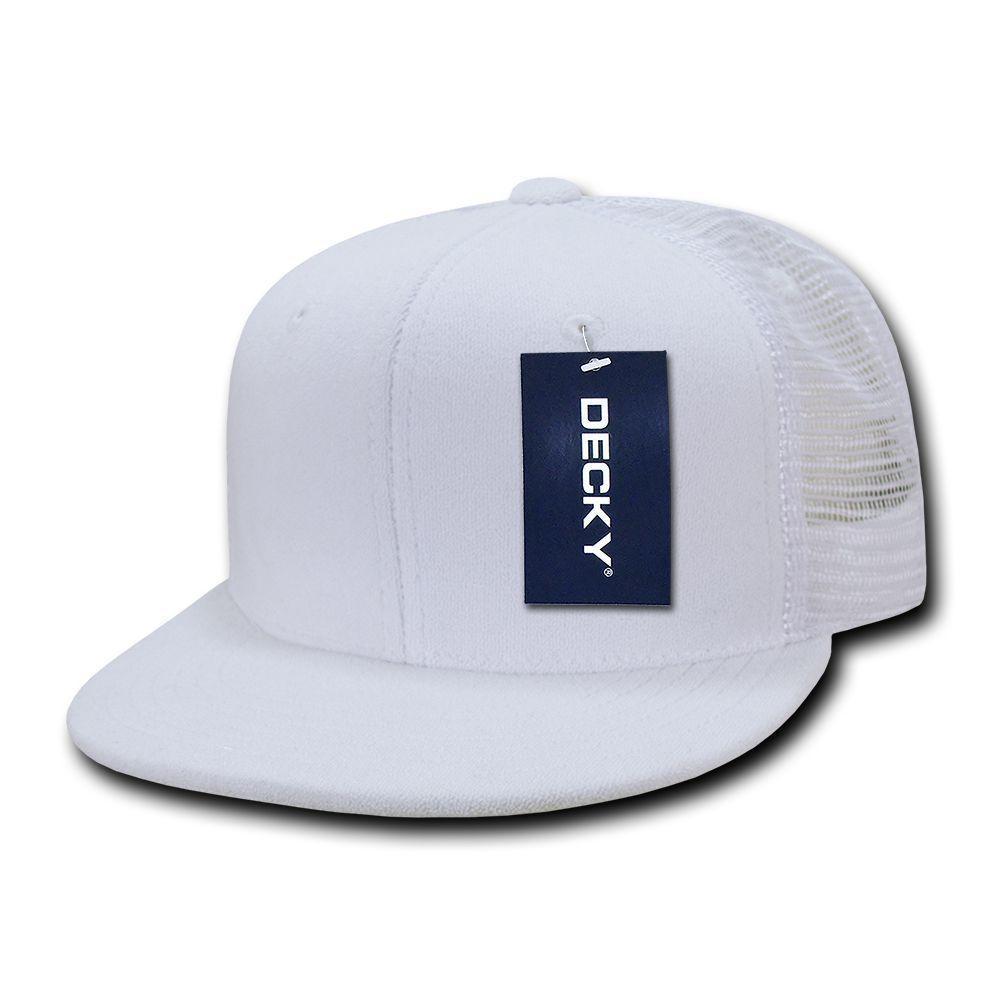 Decky 6 Panel Flat Bill Terry Trucker Hats Caps High Crown Snapback-Black-