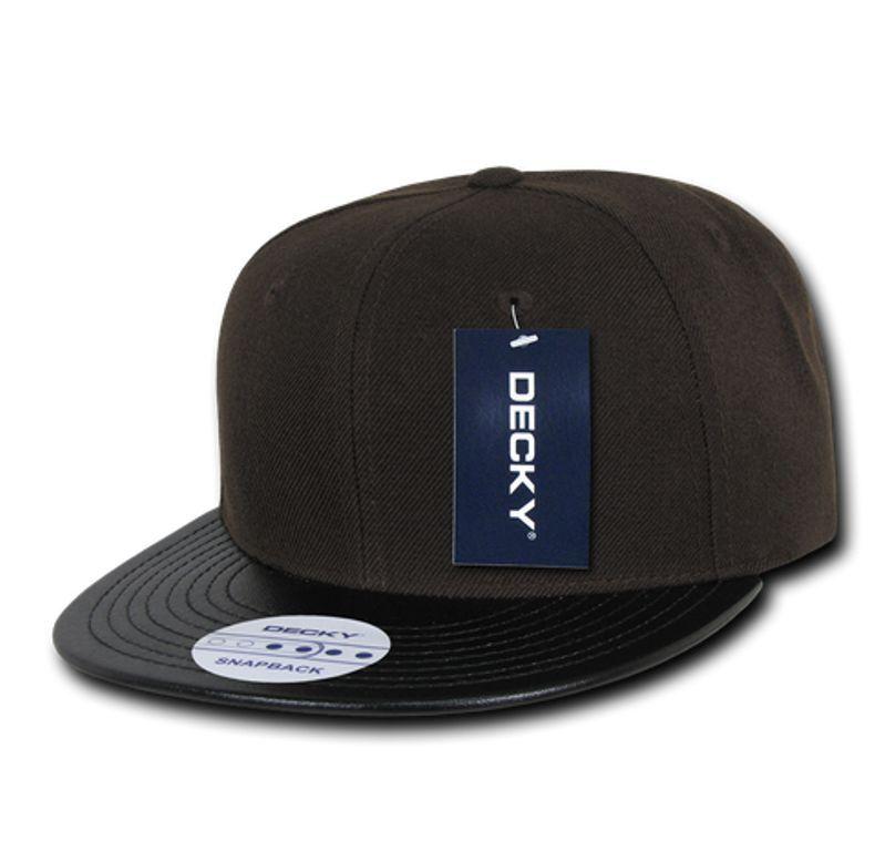 Decky 6 Panel Vinyl Flat Bill Snapback Constructed Baseball Caps Hats-Black/Black-