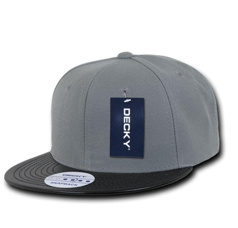 Decky 6 Panel Vinyl Flat Bill Snapback Constructed Baseball Caps Hats-Black/Black-