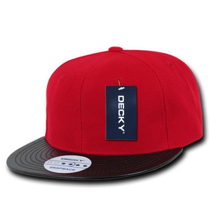 Decky 6 Panel Vinyl Flat Bill Snapback Constructed Baseball Caps Hats-Black/Black-