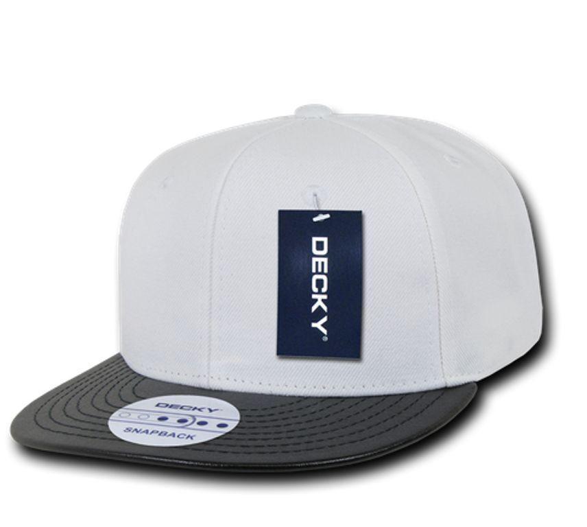 Decky 6 Panel Vinyl Flat Bill Snapback Constructed Baseball Caps Hats-Black/Black-