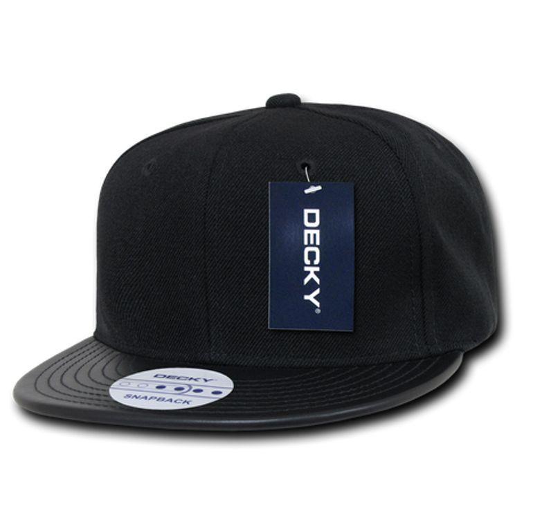 Decky 6 Panel Vinyl Flat Bill Snapback Constructed Baseball Caps Hats-Black/Black-