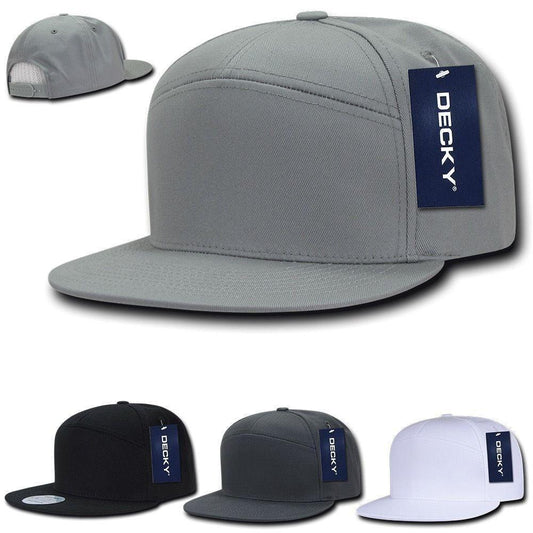 Decky 7 Panel Cotton Snapbacks Flat Bill Baseball Hats Caps Unisex-Black-