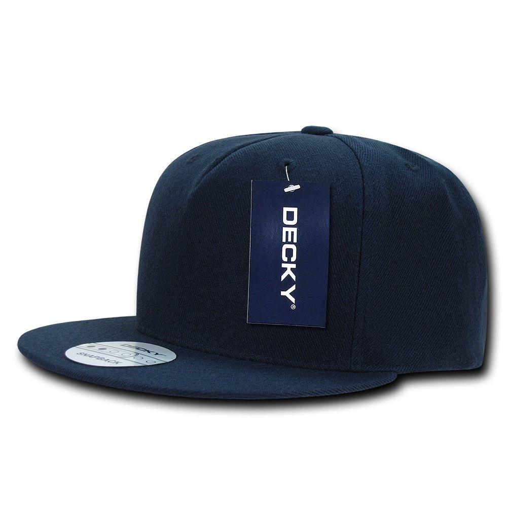Decky Acrylic Retro Flat Bill Snapback 5 Panel Baseball Caps Hats Unisex-Navy-