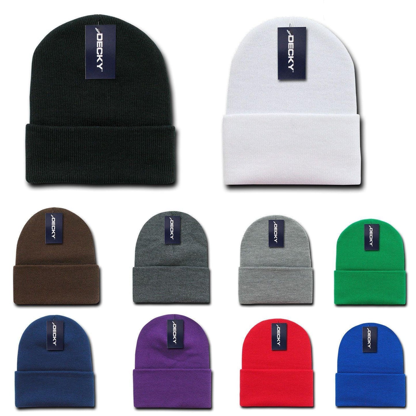 Decky Beanies Cuffed Knit Ski Skull Caps Hats Snug Warm Winter Unisex-Black-
