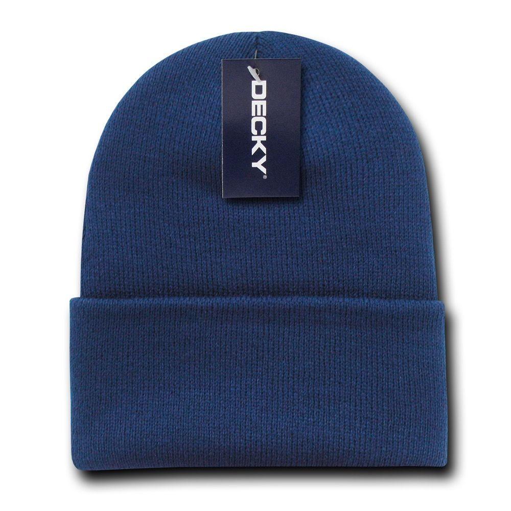 Decky Beanies Cuffed Knit Ski Skull Caps Hats Snug Warm Winter Unisex-Navy-