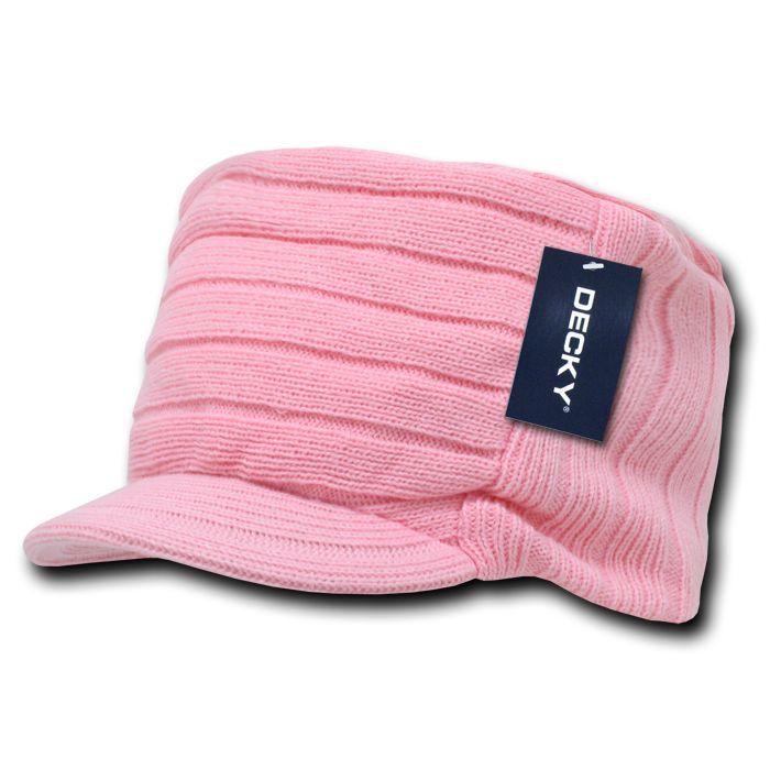 Decky Beanies Knitted Flat Top Warm Ribbed Visor Ski Cadet Gi Caps-Navy-
