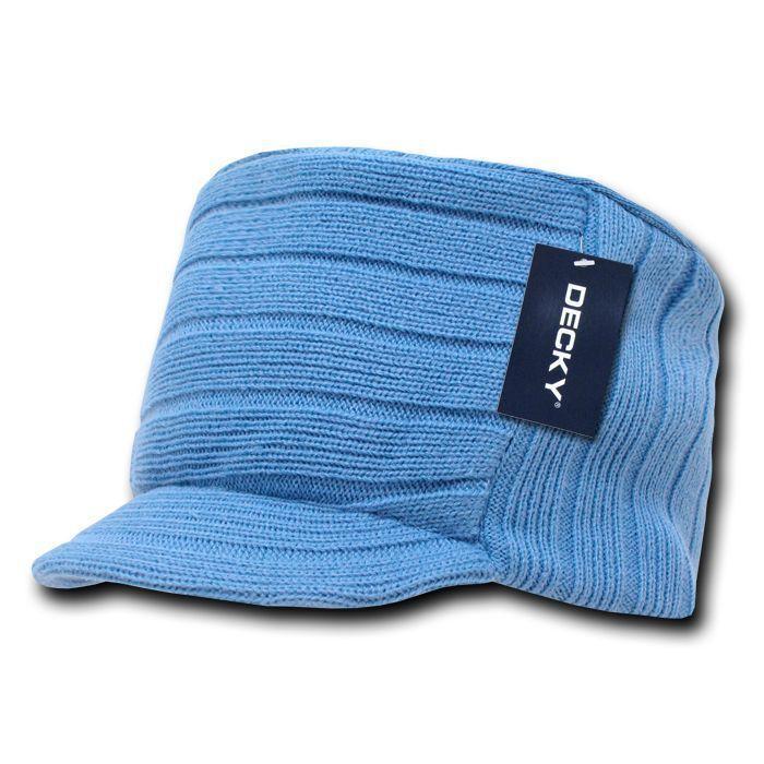 Decky Beanies Knitted Flat Top Warm Ribbed Visor Ski Cadet Gi Caps-Navy-