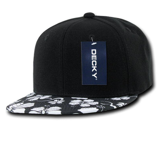 Decky Black Panel Floral Hawaiian Cotton Snapback Visor Flat Bill Caps Hats-