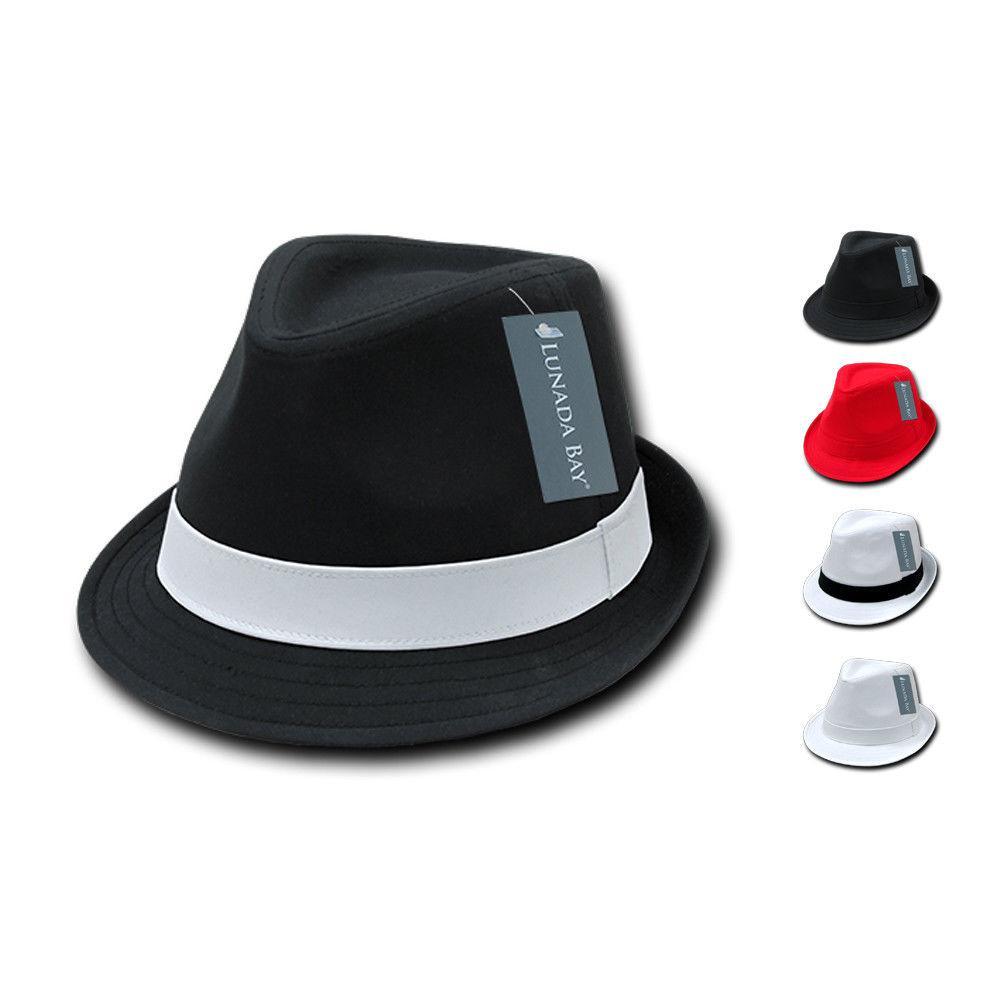 Decky Black White Red Poly Woven Fedora Hipster Miami Caps Hats-Black/Black-Small/Medium-