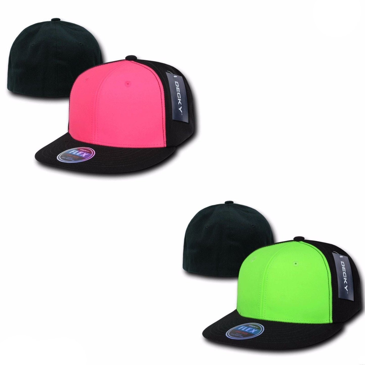 Decky Blank Retro Neon Flat Bill Flex Fit Fitted Baseball Hats Caps-Neon Green/Black-