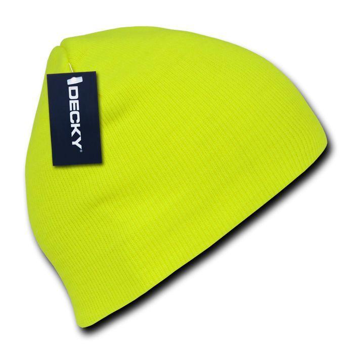 Decky Bright Neon Short Uncuff Beanies Caps Hats Knit Ski Skull Snowboard Winter-Neon Green-