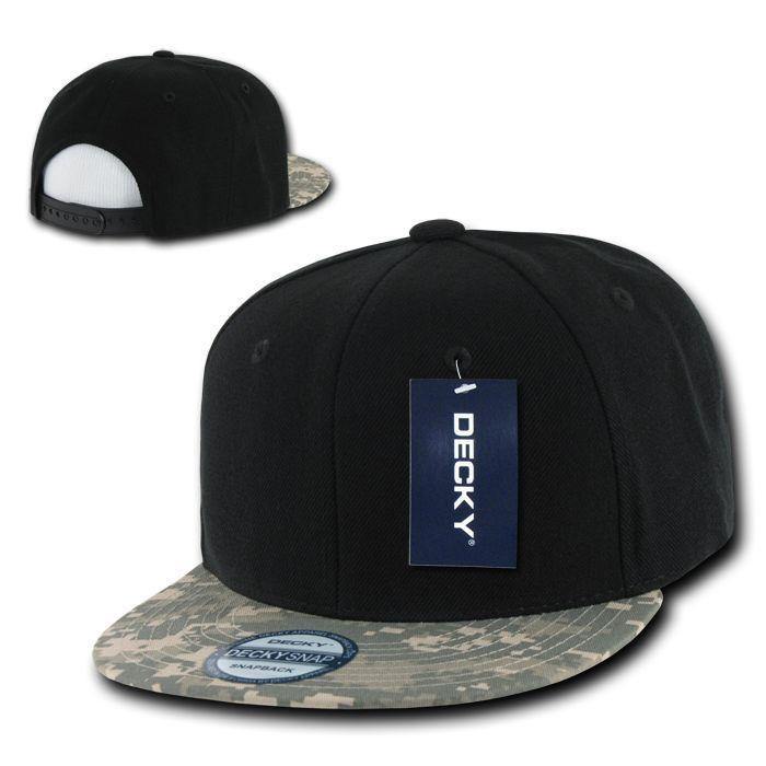 Decky Retro Camouflage Camo Skin Flat Bill Hats Caps 6 Panel Snapback-Universal Digital (ACU) / Black-