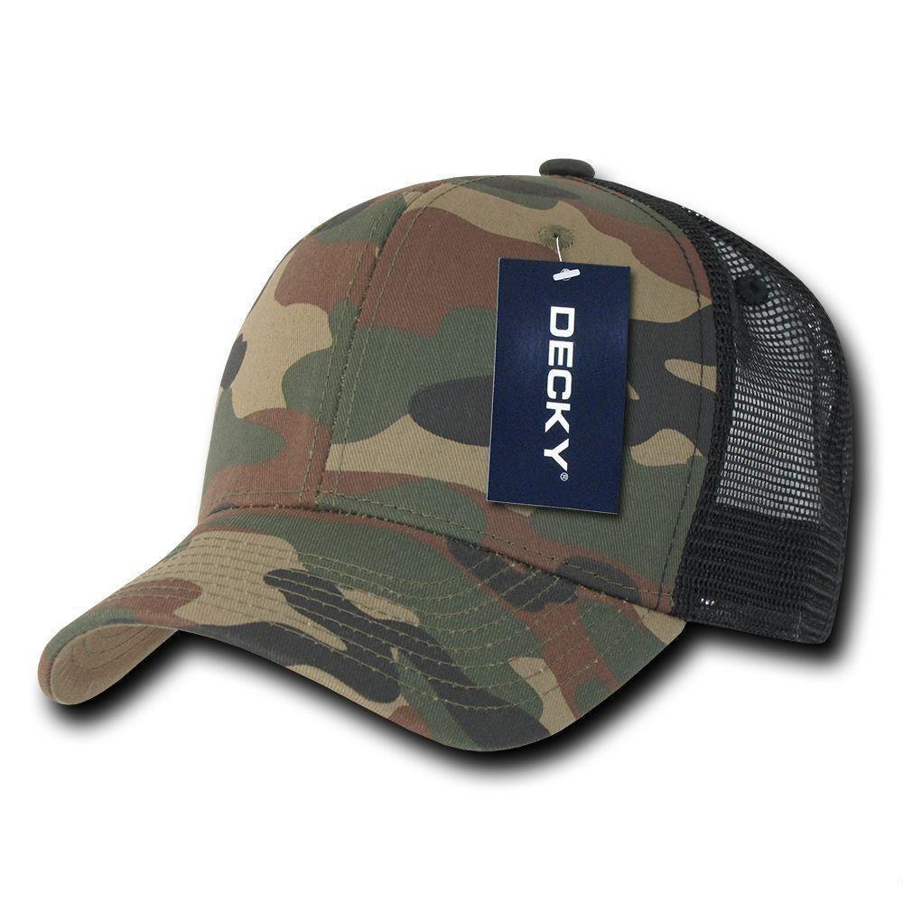 Decky Camouflage Curve Bill Constructed Trucker Hats Caps Snapback Cotton Mesh-Black / Woodland-