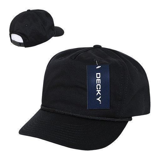 Decky Classic 5 Panel W/Braid Golf Cotton Caps Hats Snapback-Black-