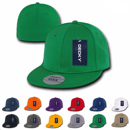 Decky Classic Retro Flat Bill Flex 6 Panel Fitted Baseball Caps Hats-GOLD-