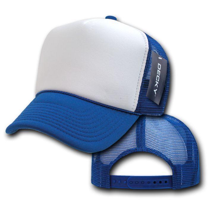 Decky Classic Trucker Hats Caps Foam Mesh Two Tone Blank Plain Solid Snapback-210-211-ROYAL/WHITE-