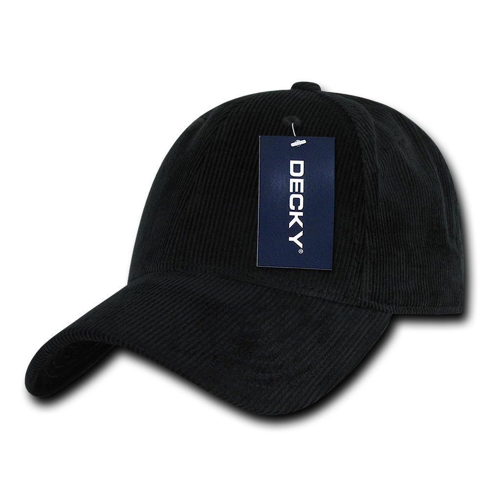 Decky Corduroy Low Crown Pre Curved Bill 6 Panel Dad Caps Hats-Black-