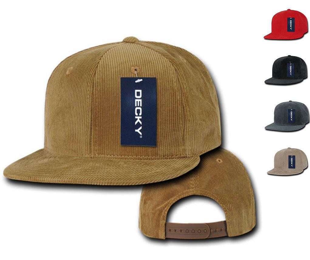 Decky Corduroy Snapback Retro 6 Panel Constructed Baseball Hats Caps-Black-