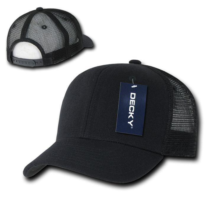 Decky Curved Bill Baseball 6 Panel Trucker Constructed Caps Hats Unisex-Black-