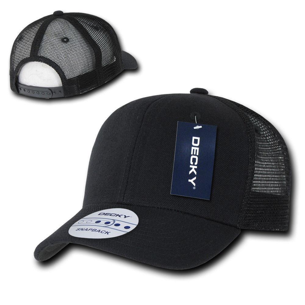 Decky Curved Bill Baseball 6 Panel Trucker Constructed Caps Hats Unisex-Black-