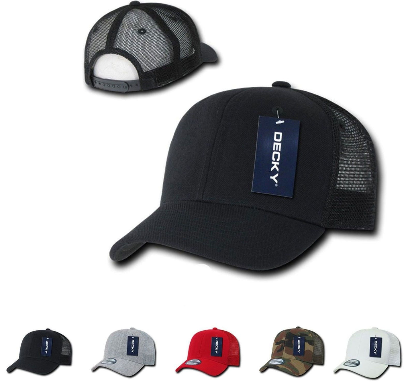 Decky Curved Bill Baseball 6 Panel Trucker Constructed Caps Hats Unisex-Black-