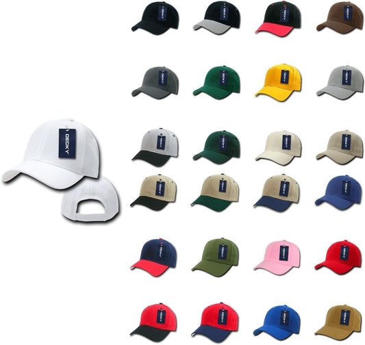Decky Deluxe Polo Dad Baseball Hats Caps Hook Loop Closure Solid Two Tone Colors-Black-
