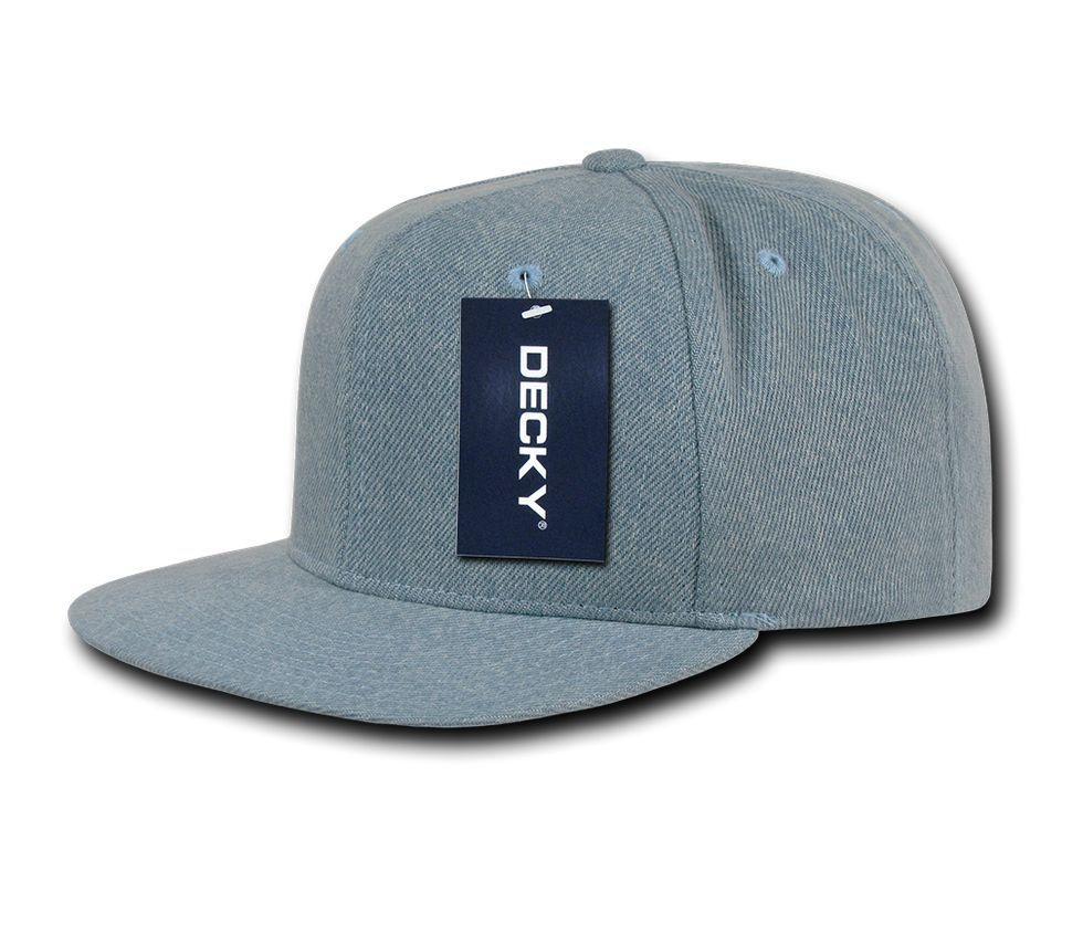 Decky Denim High Crown Snapback Cotton 6 Panel Flat Bill Hats Caps-Black-