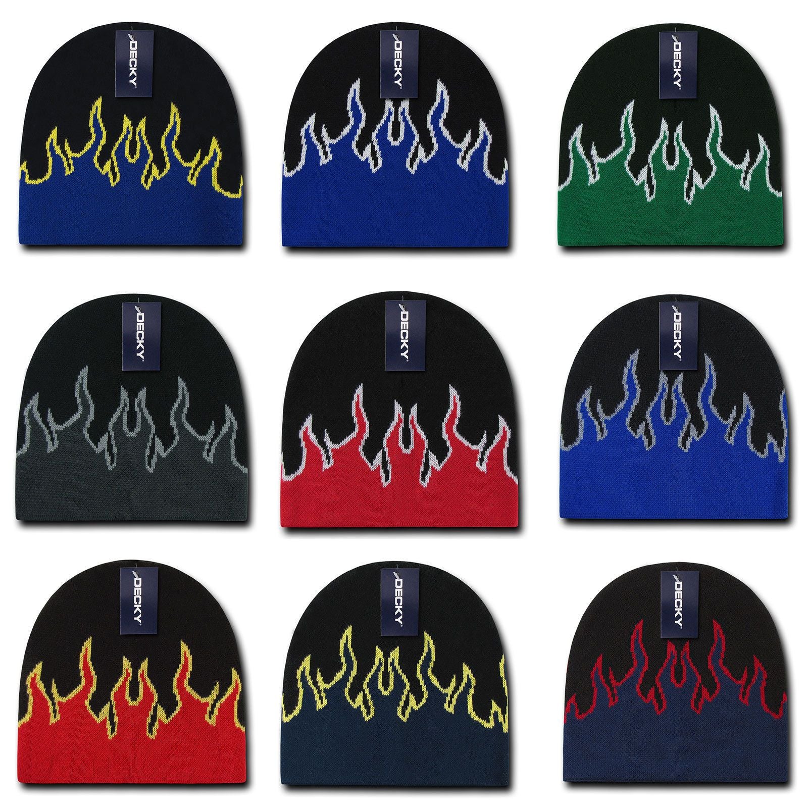 Decky Fire Flame Beanies Caps Hats Short Warm Winter Youth Boys Girls Kids-BLACK/BLUE/GREY-