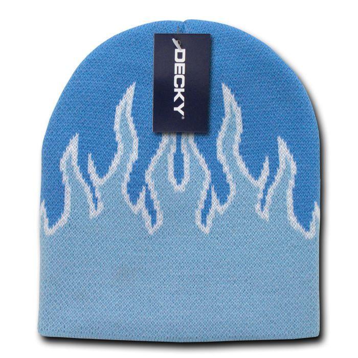 Decky Fire Flames Tribal Beanies Hats Caps Ski Skull Short Uncuffed Winter-8003 - Black/Blue/Grey-