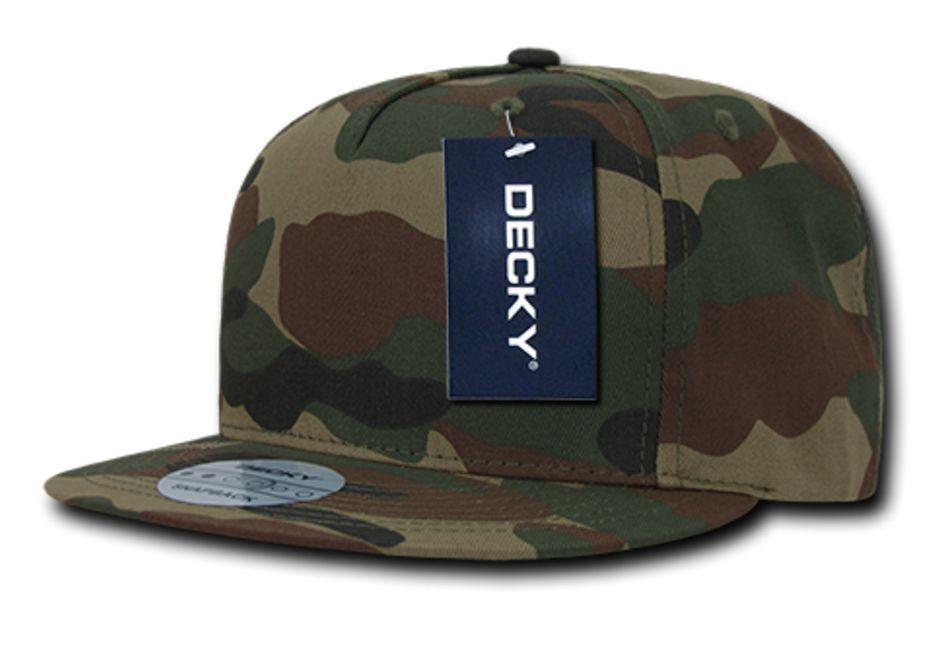 Decky Flat Bill Cotton 5 Panel Constructed High Crown Baseball Hats Caps-Woodland-