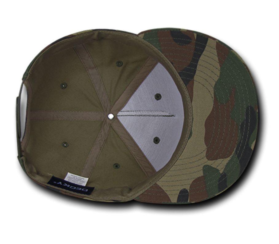Decky Flat Bill Cotton 5 Panel Constructed High Crown Baseball Hats Caps-Woodland-