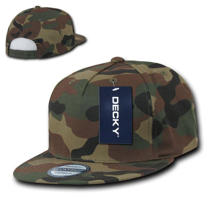 Decky Flat Bill Cotton 5 Panel Constructed High Crown Baseball Hats Caps-Woodland-