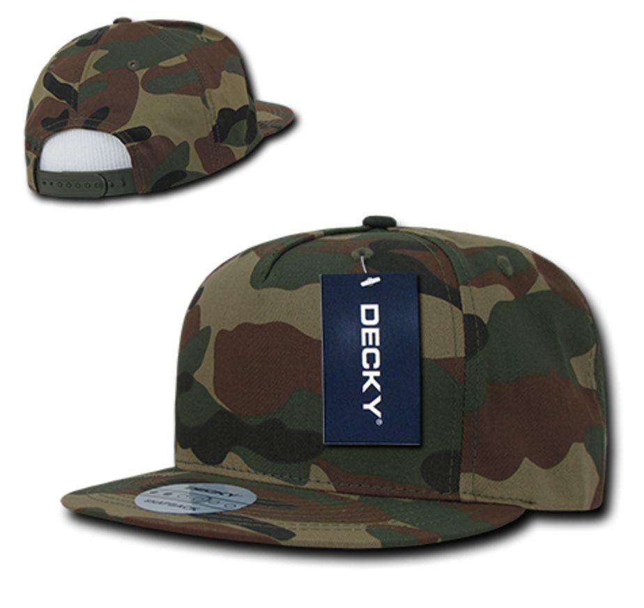 Decky Flat Bill Cotton 5 Panel Constructed High Crown Baseball Hats Caps-Woodland-