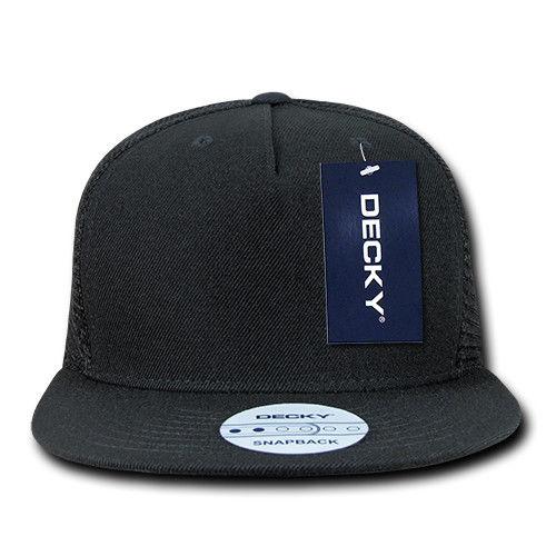 Decky Flat Bill Baseball Mesh Trucker 5 Panels Solid Camouflage Caps Hats-Black-