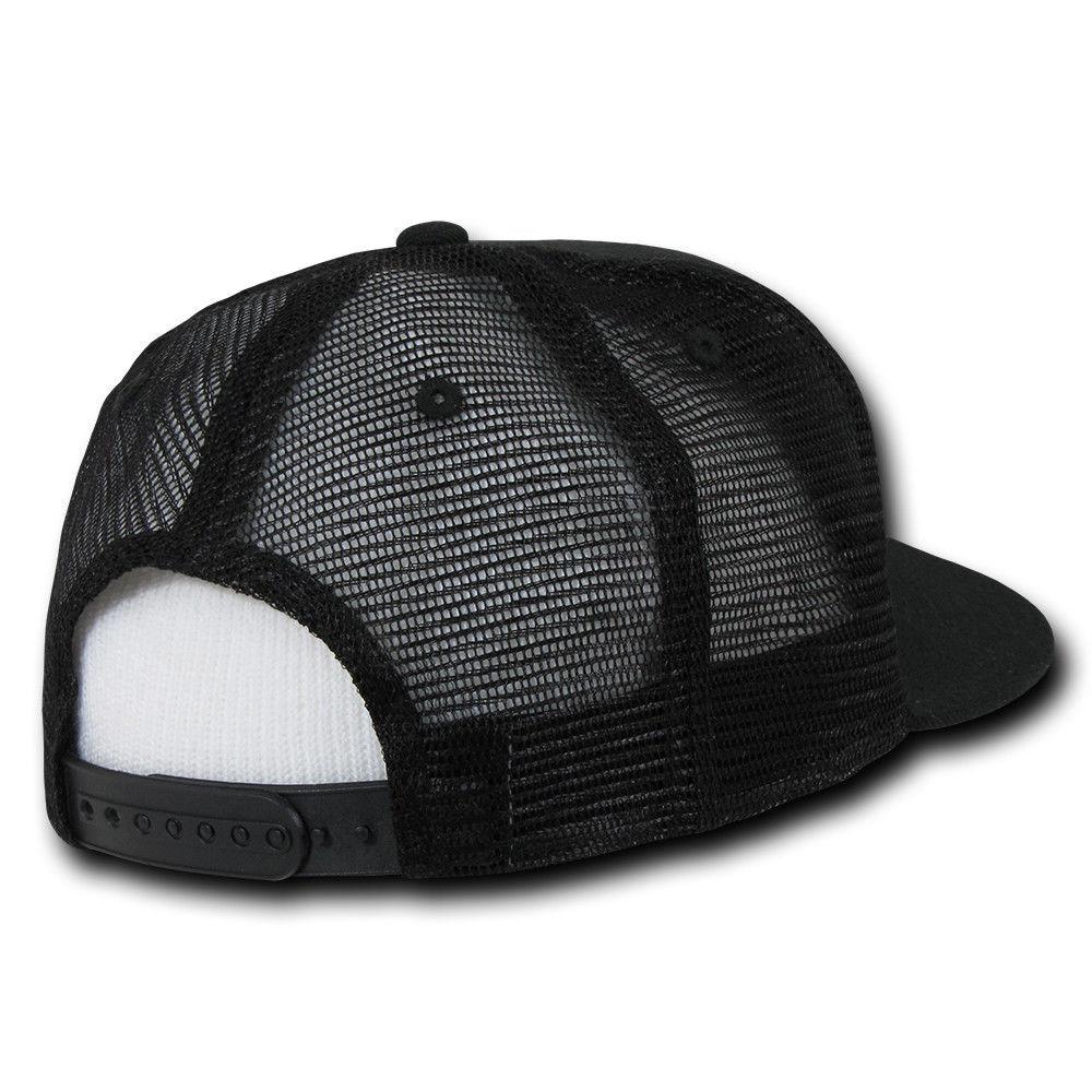 Decky Flat Bill Baseball Mesh Trucker 5 Panels Solid Camouflage Caps Hats-Black-