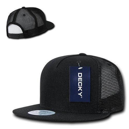 Decky Flat Bill Baseball Mesh Trucker 5 Panels Solid Camouflage Caps Hats-Black-