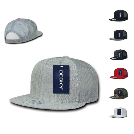 Decky Flat Bill Baseball Mesh Trucker 5 Panels Solid Camouflage Caps Hats-Black-