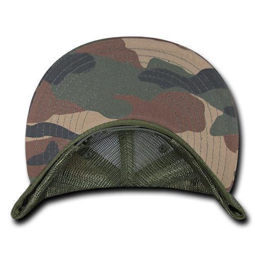 Decky Flat Bill Baseball Mesh Trucker 5 Panels Solid Camouflage Caps Hats-Black-