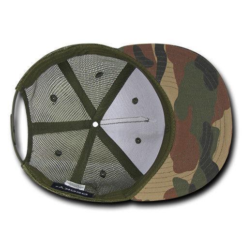 Decky Flat Bill Baseball Mesh Trucker 5 Panels Solid Camouflage Caps Hats-Black-