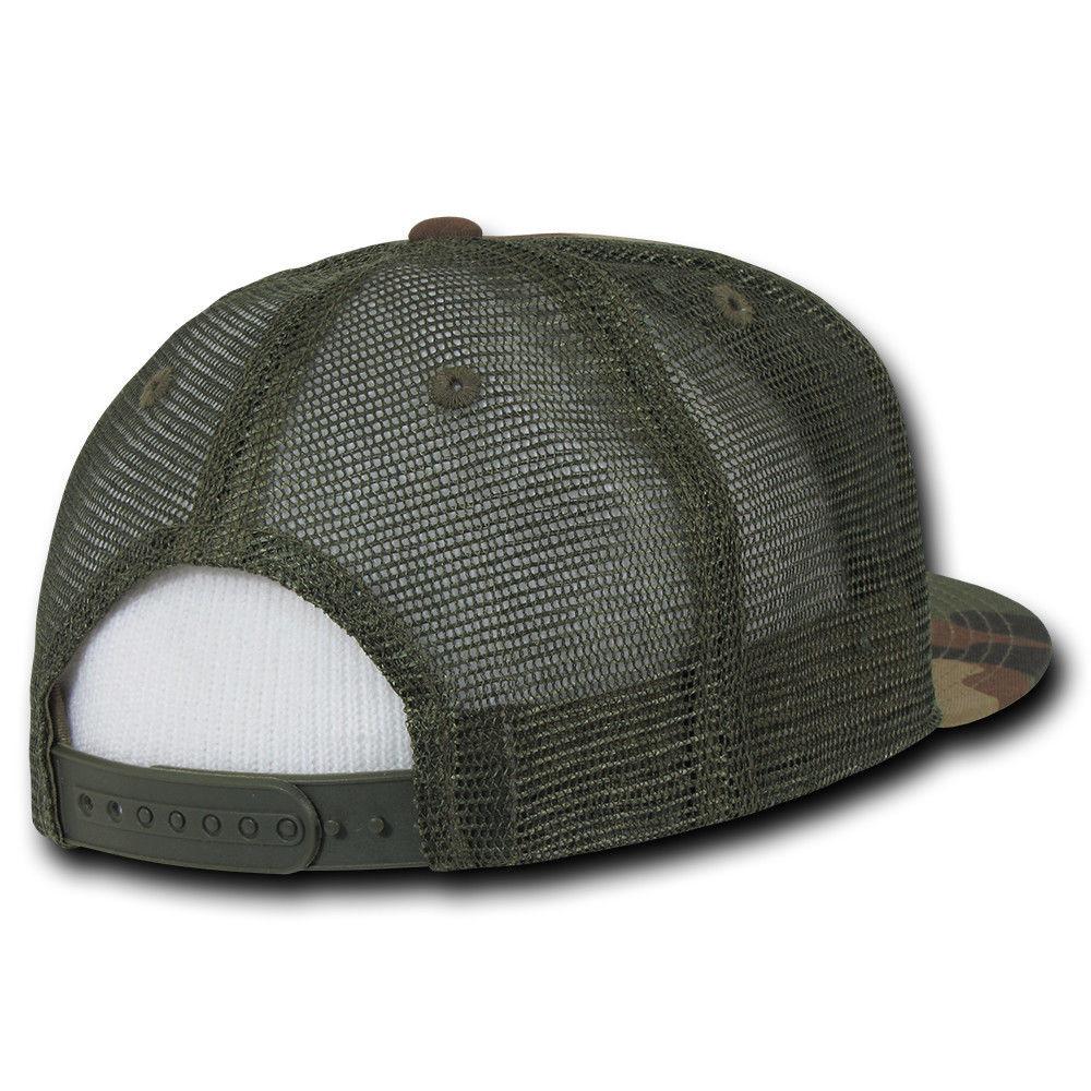 Decky Flat Bill Baseball Mesh Trucker 5 Panels Solid Camouflage Caps Hats-Black-