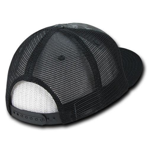 Decky Flat Bill Baseball Mesh Trucker 5 Panels Solid Camouflage Caps Hats-Black-