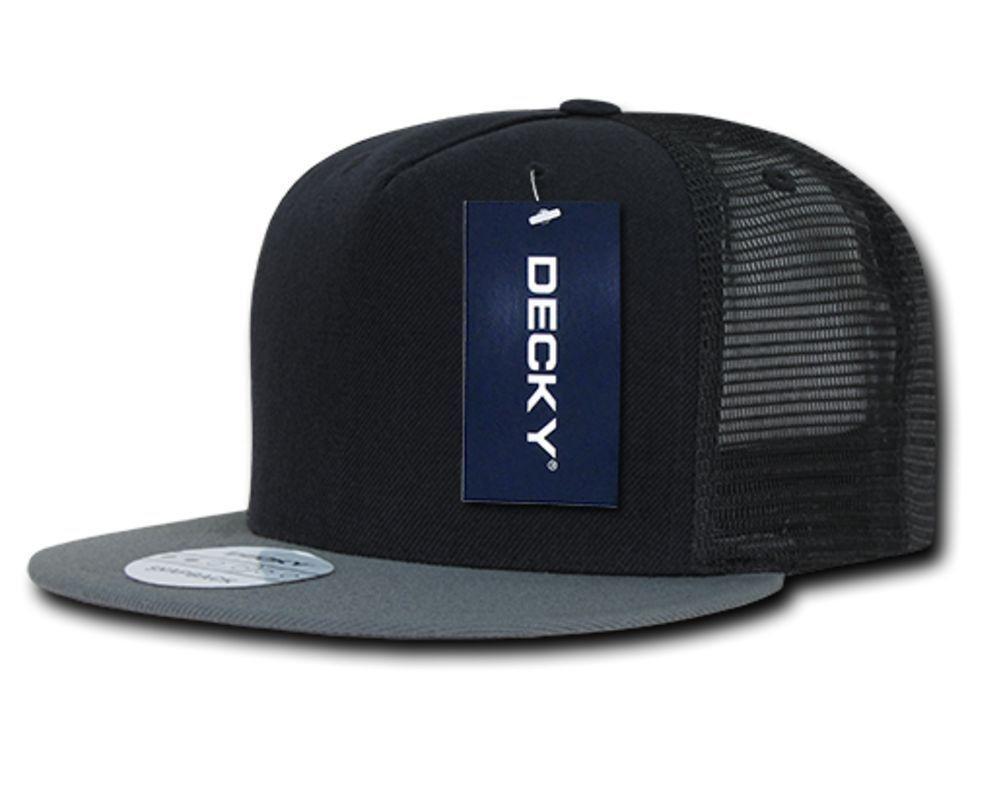Decky Flat Bill Baseball Mesh Trucker 5 Panels Solid Camouflage Caps Hats-Black-