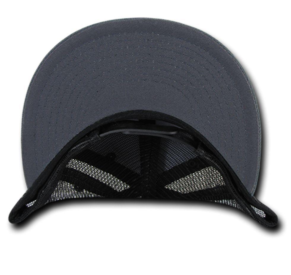 Decky Flat Bill Baseball Mesh Trucker 5 Panels Solid Camouflage Caps Hats-Black-