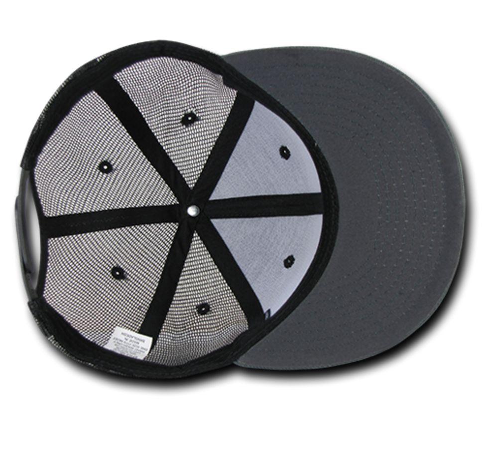 Decky Flat Bill Baseball Mesh Trucker 5 Panels Solid Camouflage Caps Hats-Black-