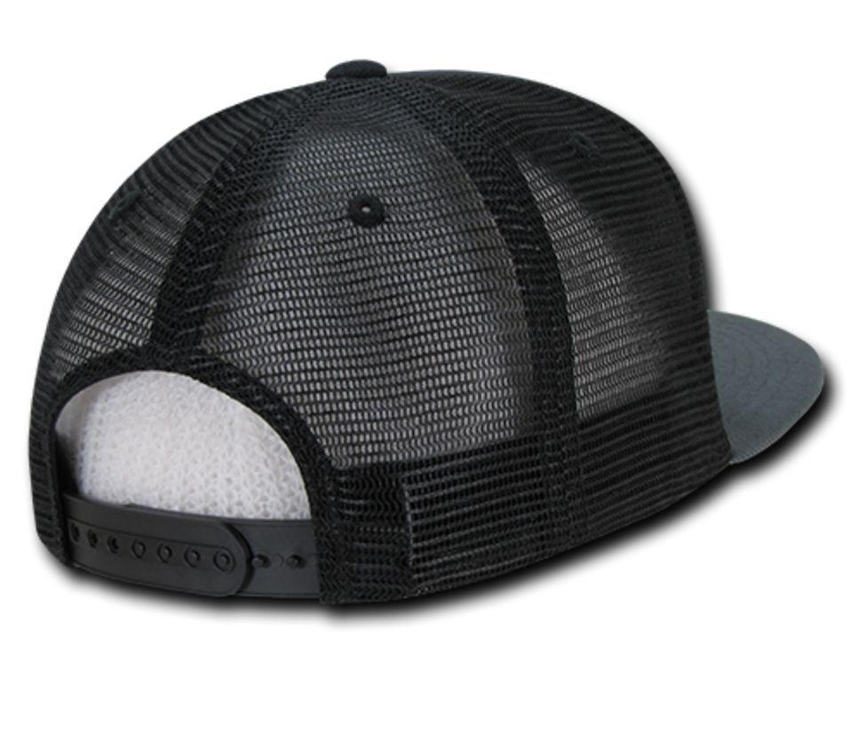 Decky Flat Bill Baseball Mesh Trucker 5 Panels Solid Camouflage Caps Hats-Black-