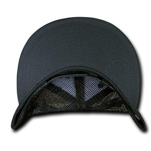 Decky Flat Bill Baseball Mesh Trucker 5 Panels Solid Camouflage Caps Hats-Black-