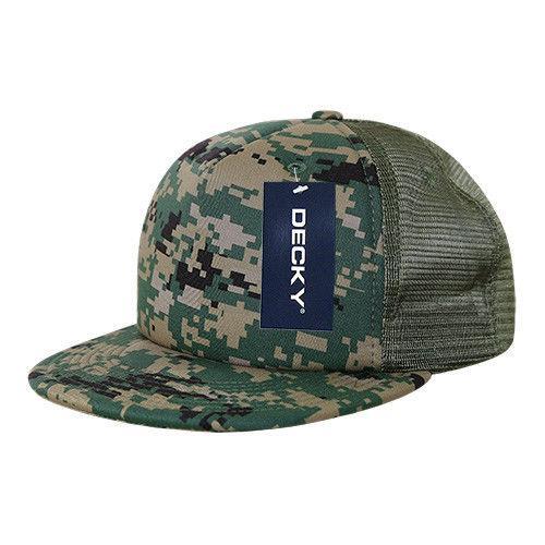Decky Flat Bill Camouflage Cotton Foam Mesh Trucker Hats Caps Snapback Unisex-ACU/ACU/Grey-